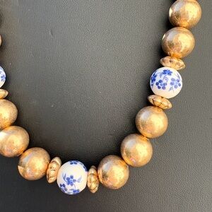 Gold and Blue Beaded Necklace